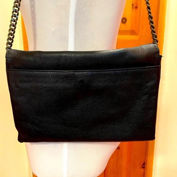 J. Crew Envelope Clutch Bag Invitation Black Leather - Picture 2 of 6